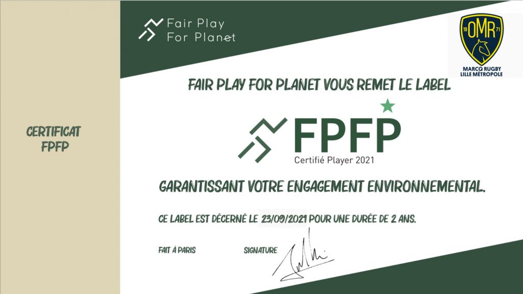 Olympique Marcquois Rugby Fair Play For Planet Label Ecolosport